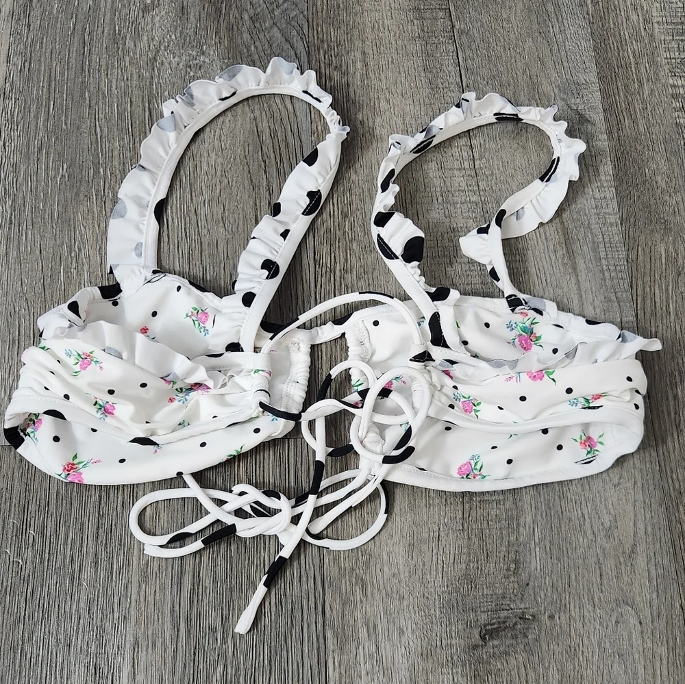 New!For Love and Lemons‎ Rosemary Floral Polka Dot Bikini Top